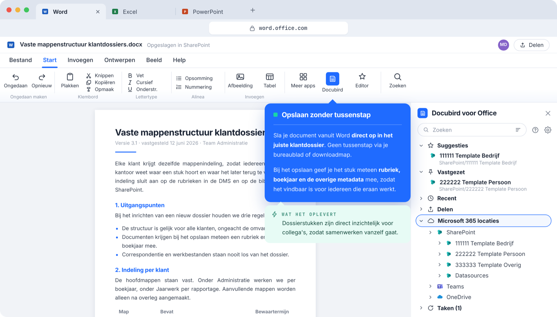 Docubird voor Office: opslaan vanuit Word, direct in het juiste klantdossier