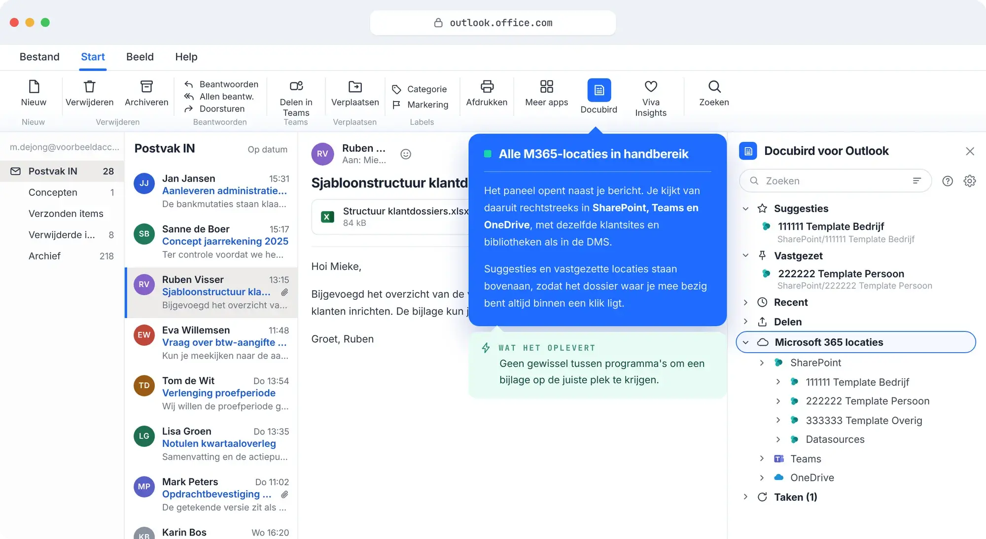 Docubird voor Outlook: het paneel naast je bericht
