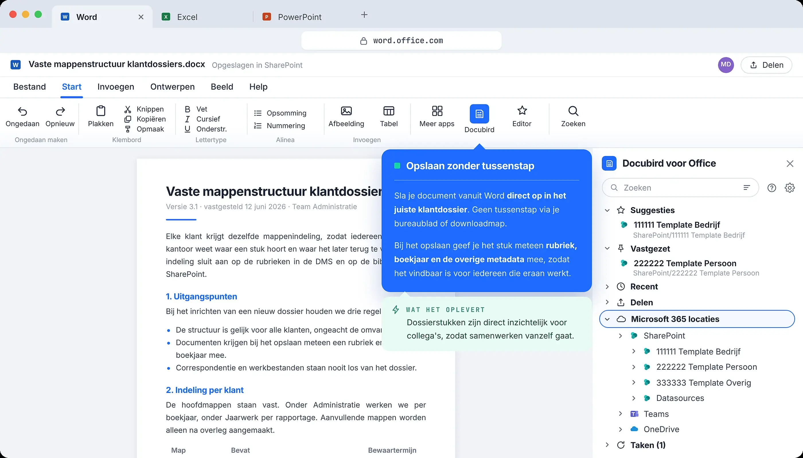 Docubird voor Office: opslaan en taggen vanuit Word, Excel en PowerPoint